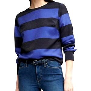 Banana Republic Rugby Black & Blue Shimmer Stripe Long Sleeve Blouse Size Small